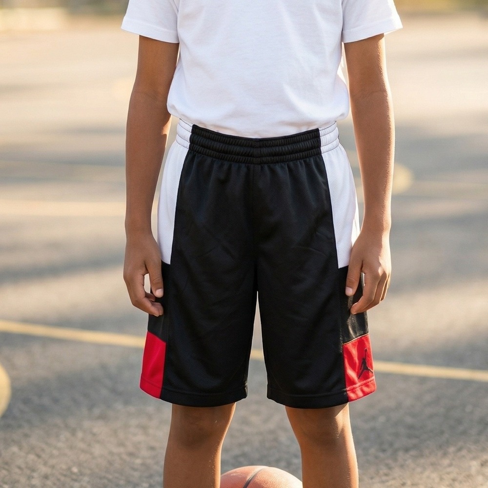 Jordan Brand Kids Basketball Shorts Black White‎ Red Jumpman Mesh Athletic